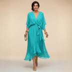 MONICA | VESTIDO DE CHIFFON CON ESCOTE EN V