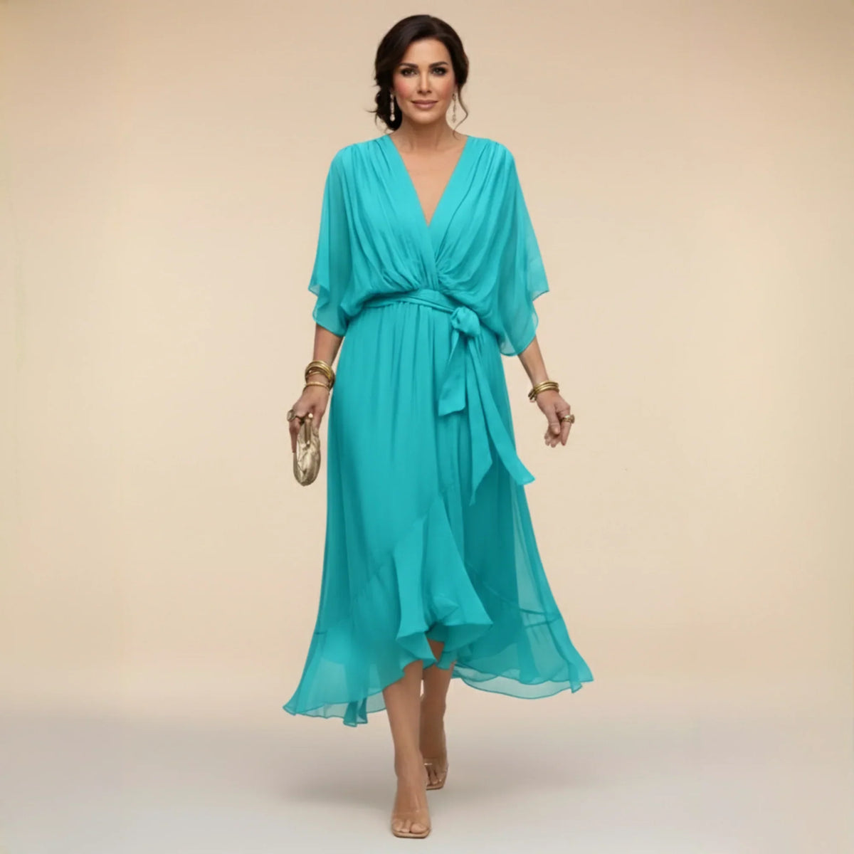 MONICA | VESTIDO DE CHIFFON CON ESCOTE EN V