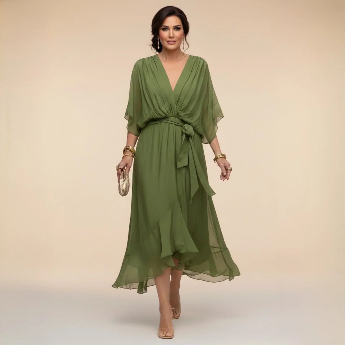 MONICA | VESTIDO DE CHIFFON CON ESCOTE EN V