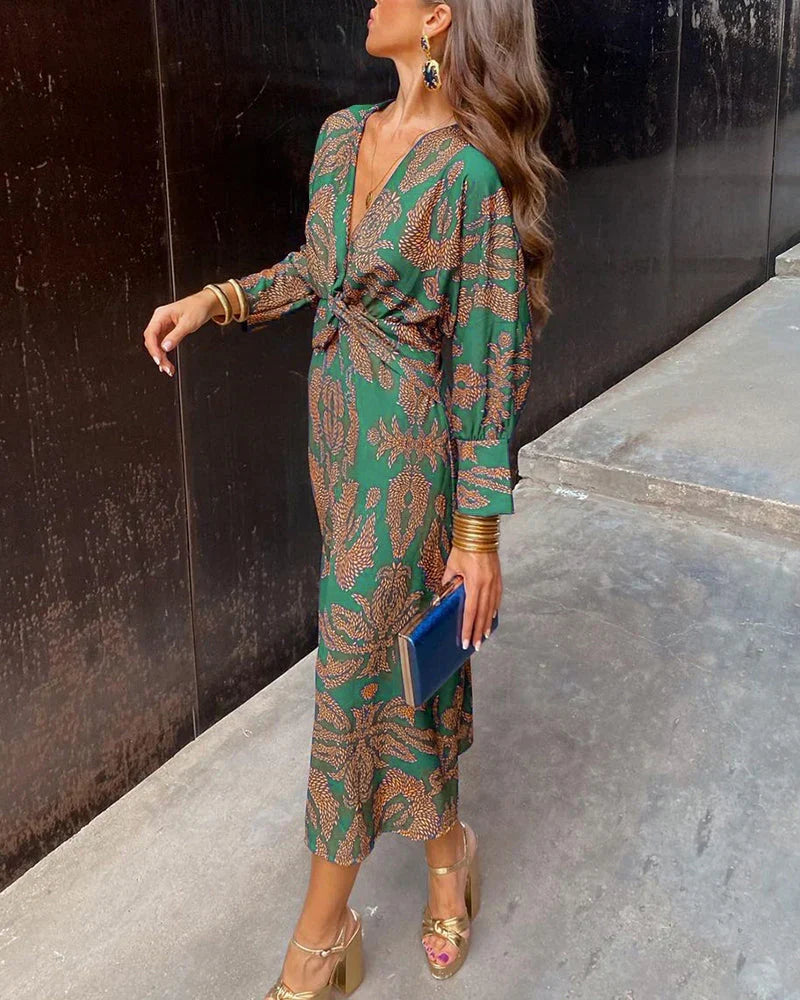 ISABEL | VESTIDO MIDI ELEGANTE CON ESTAMPADO DE ENCANTO ATEMPORAL