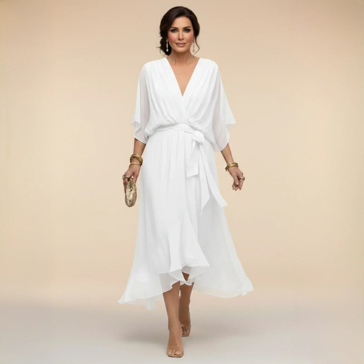 MONICA | VESTIDO DE CHIFFON CON ESCOTE EN V