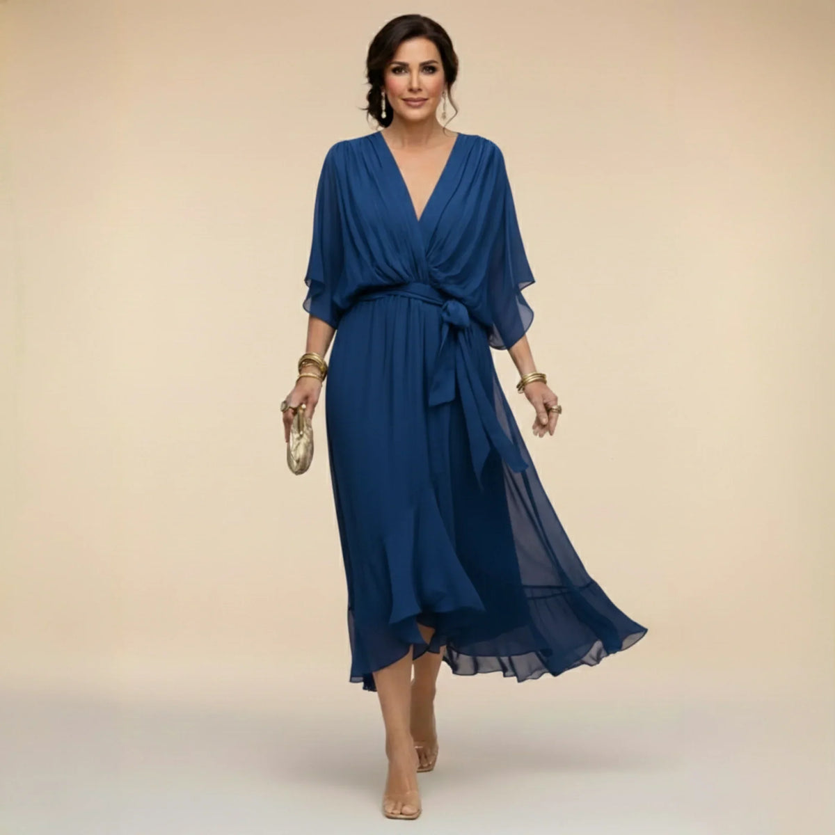 MONICA | VESTIDO DE CHIFFON CON ESCOTE EN V