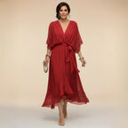 MONICA | VESTIDO DE CHIFFON CON ESCOTE EN V