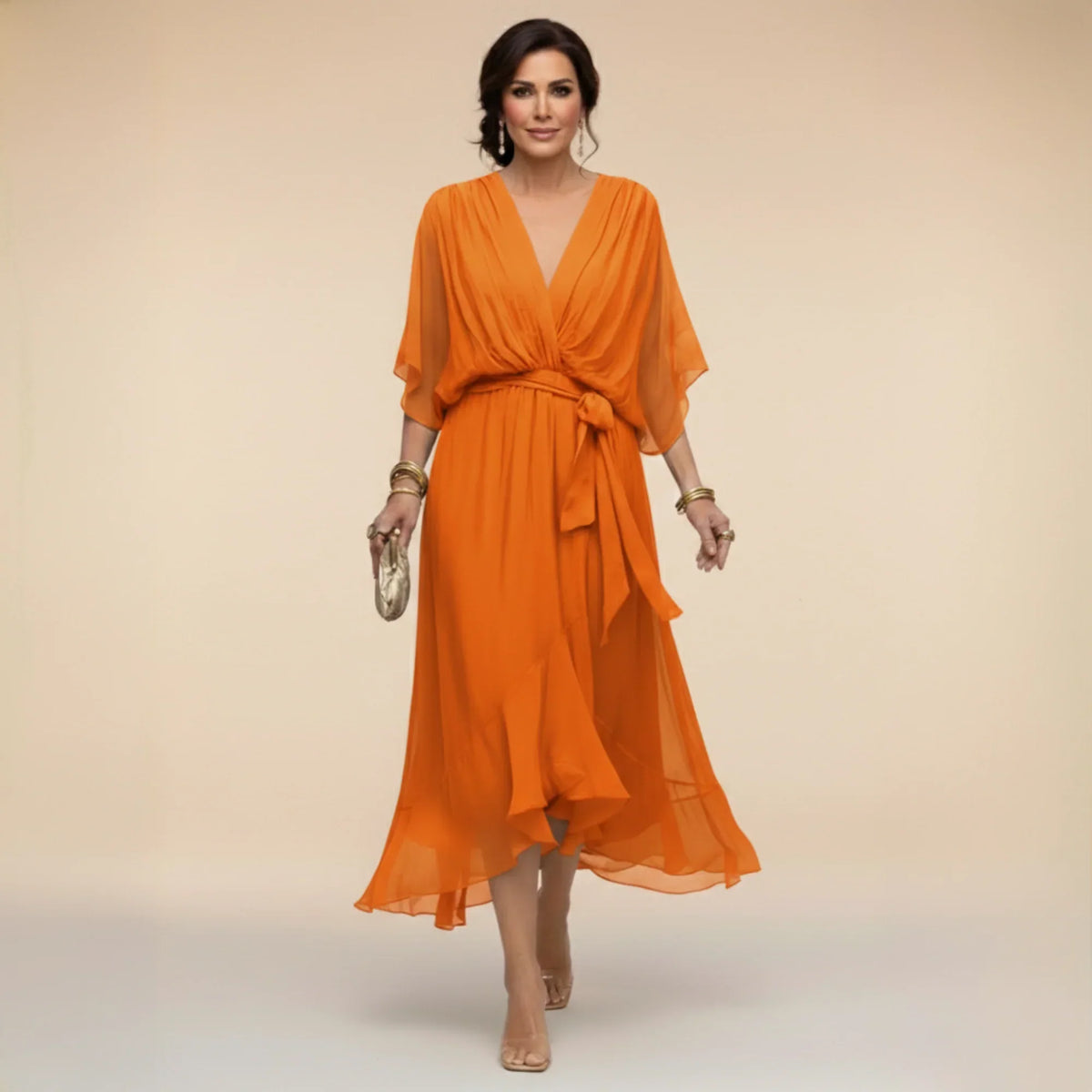 MONICA | VESTIDO DE CHIFFON CON ESCOTE EN V