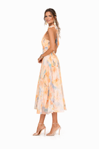 ESTHER | VESTIDO DE CUELLO HALTER CON ESTAMPADO DE ACUARELA
