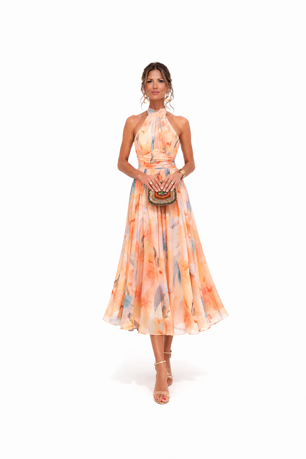 ESTHER | VESTIDO DE CUELLO HALTER CON ESTAMPADO DE ACUARELA