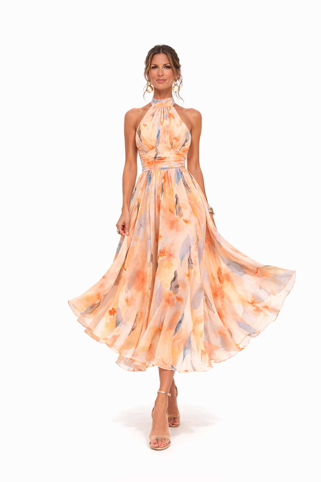 ESTHER | VESTIDO DE CUELLO HALTER CON ESTAMPADO DE ACUARELA