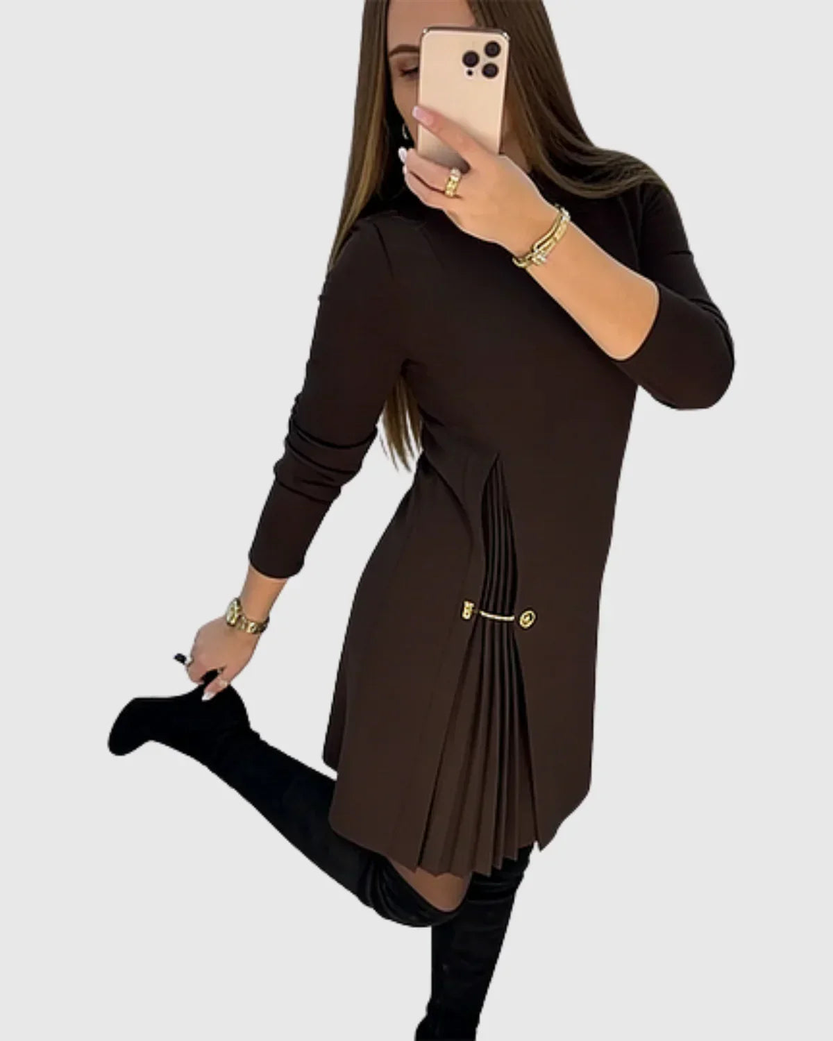 SILVIA | VESTIDO ELEGANTE CON PANELES PLISADOS