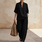 ALBA | CONJUNTO DE DOS PIEZAS: CAMISA DE ESTILO RELAJADO Y PANTALÓN DE PERNERA ANCHA