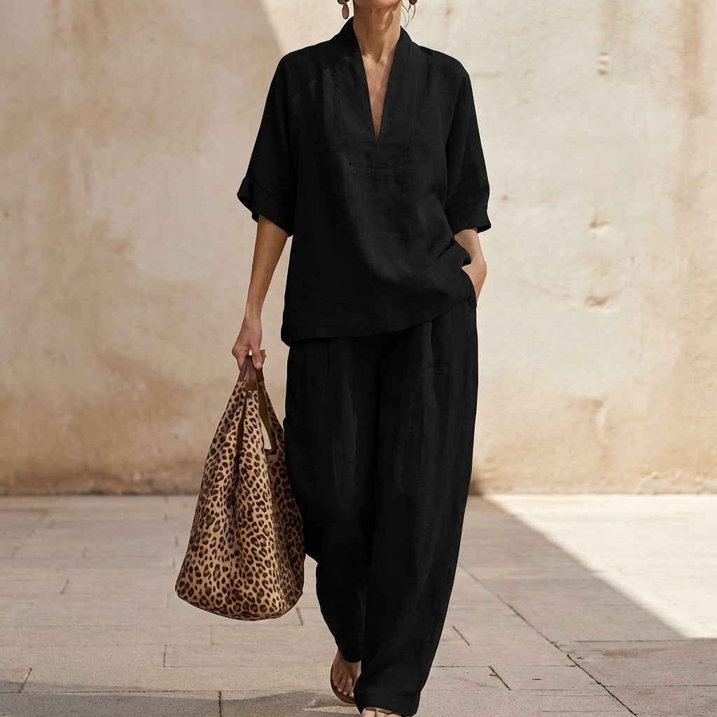 ALBA | CONJUNTO DE DOS PIEZAS: CAMISA DE ESTILO RELAJADO Y PANTALÓN DE PERNERA ANCHA
