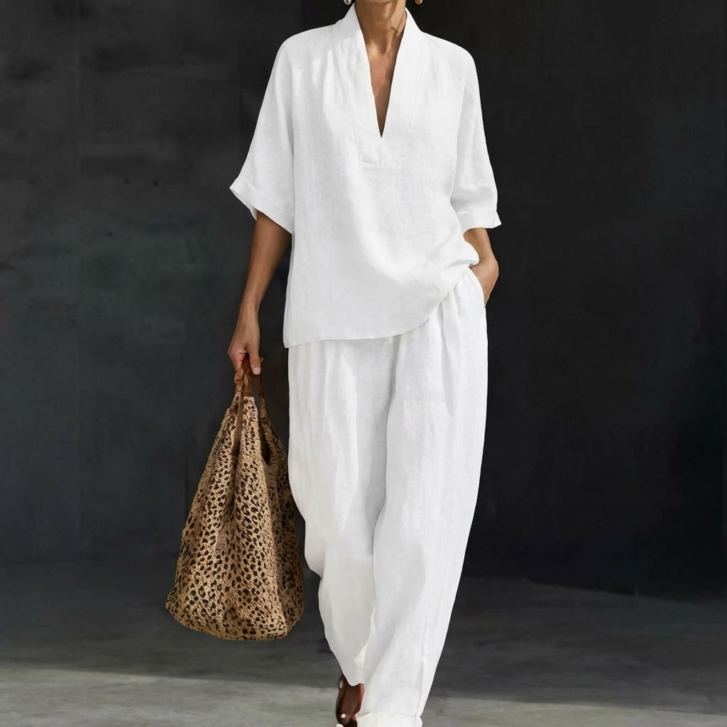 ALBA | CONJUNTO DE DOS PIEZAS: CAMISA DE ESTILO RELAJADO Y PANTALÓN DE PERNERA ANCHA