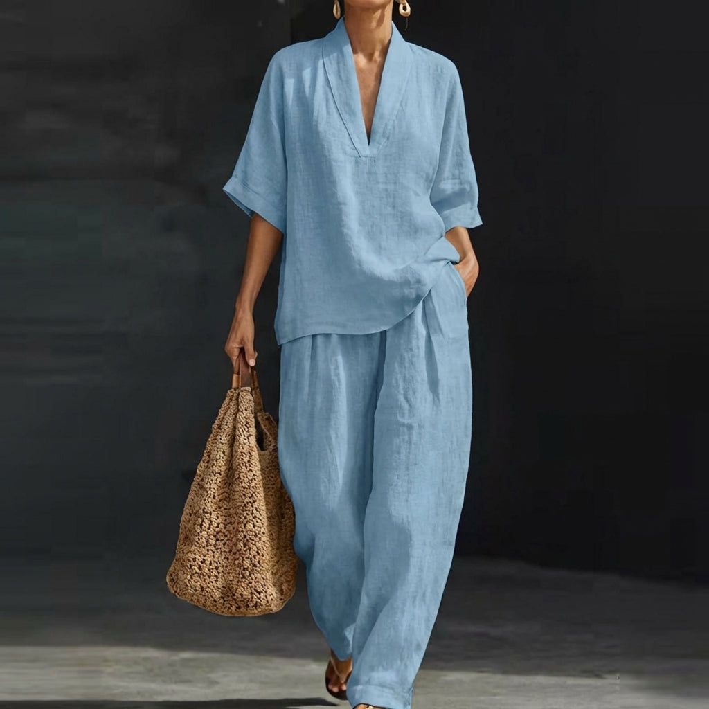 ALBA | CONJUNTO DE DOS PIEZAS: CAMISA DE ESTILO RELAJADO Y PANTALÓN DE PERNERA ANCHA