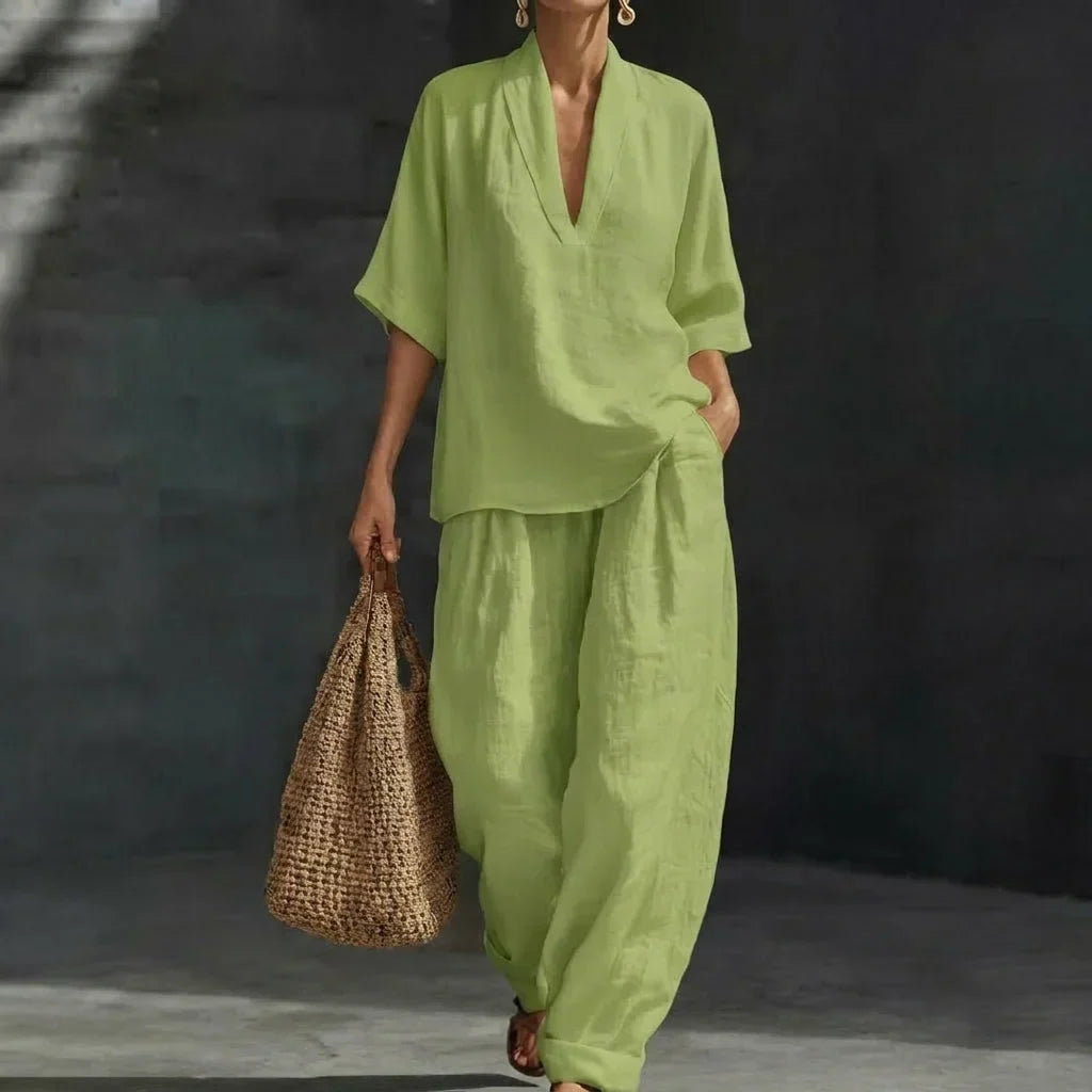 ALBA | CONJUNTO DE DOS PIEZAS: CAMISA DE ESTILO RELAJADO Y PANTALÓN DE PERNERA ANCHA